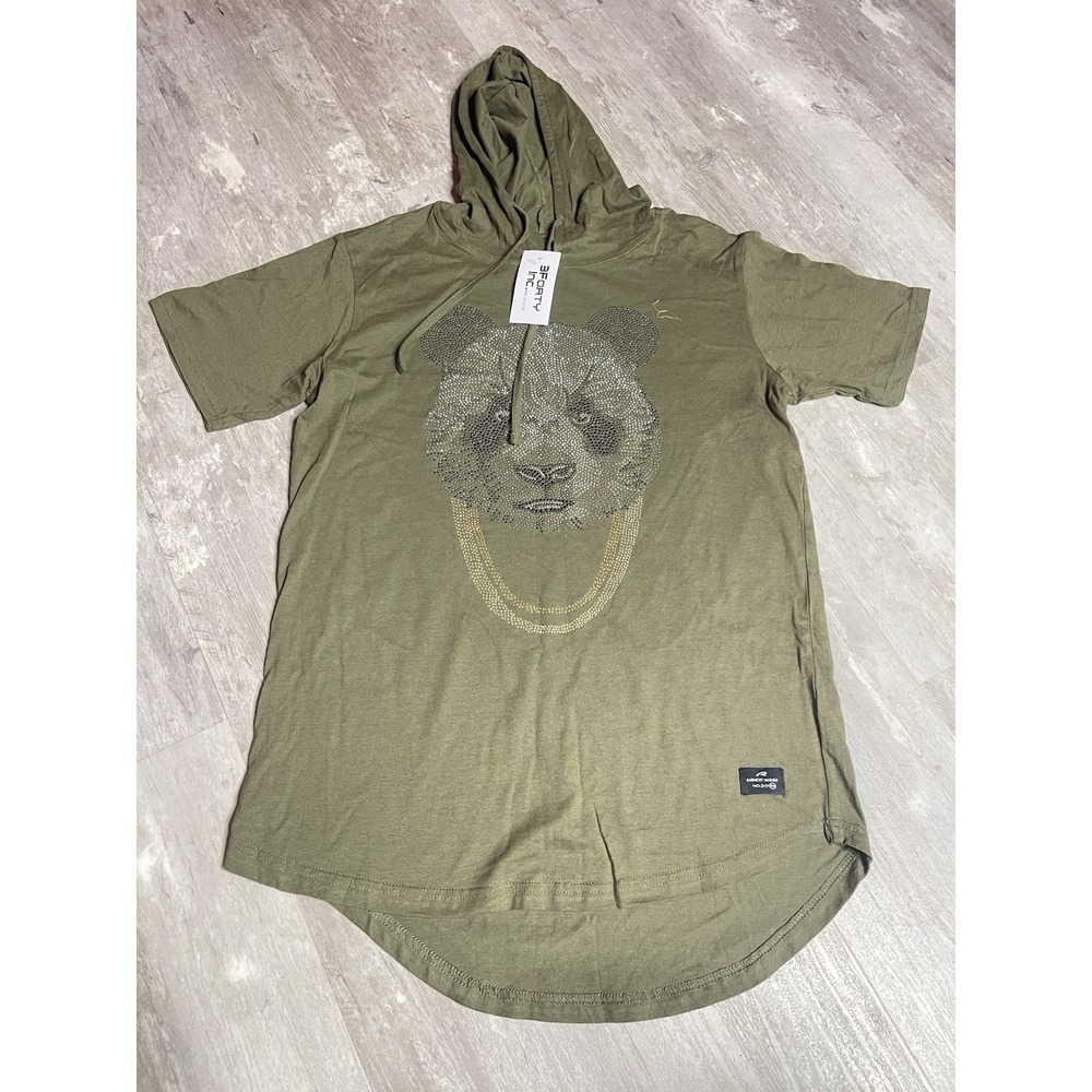 3Forty Inc. Panda Crystals' Short Sleeve Crewneck T-Shirt Size M Green NWT